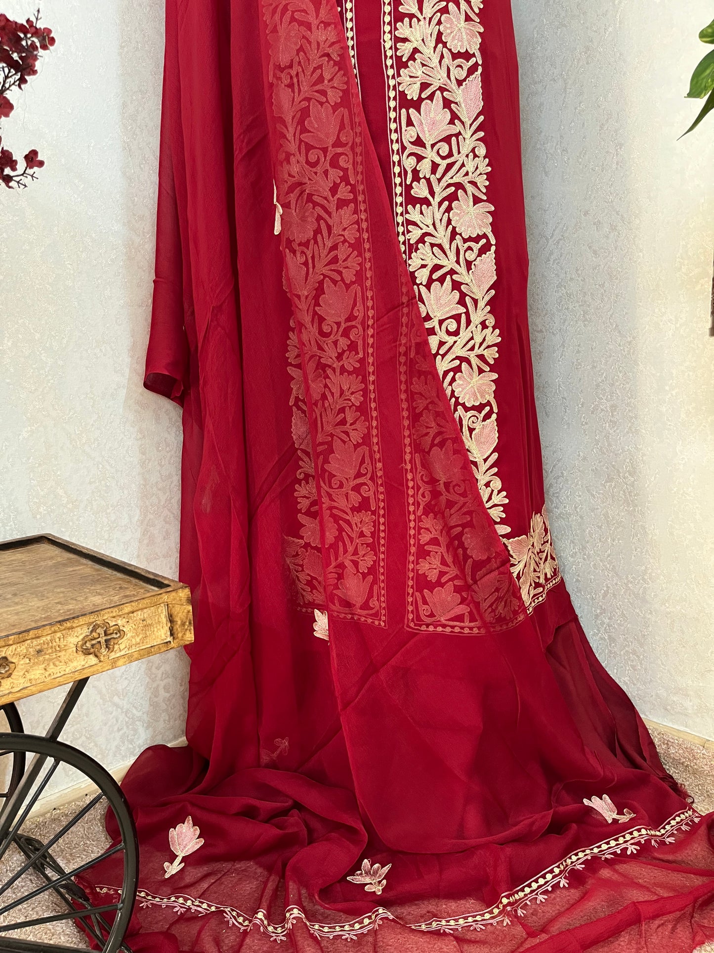 Maroon Pure Georgette Achkan Kashmiri Suit