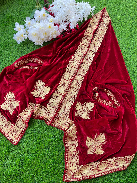 Red Tilla Embroidered Velvet Cape