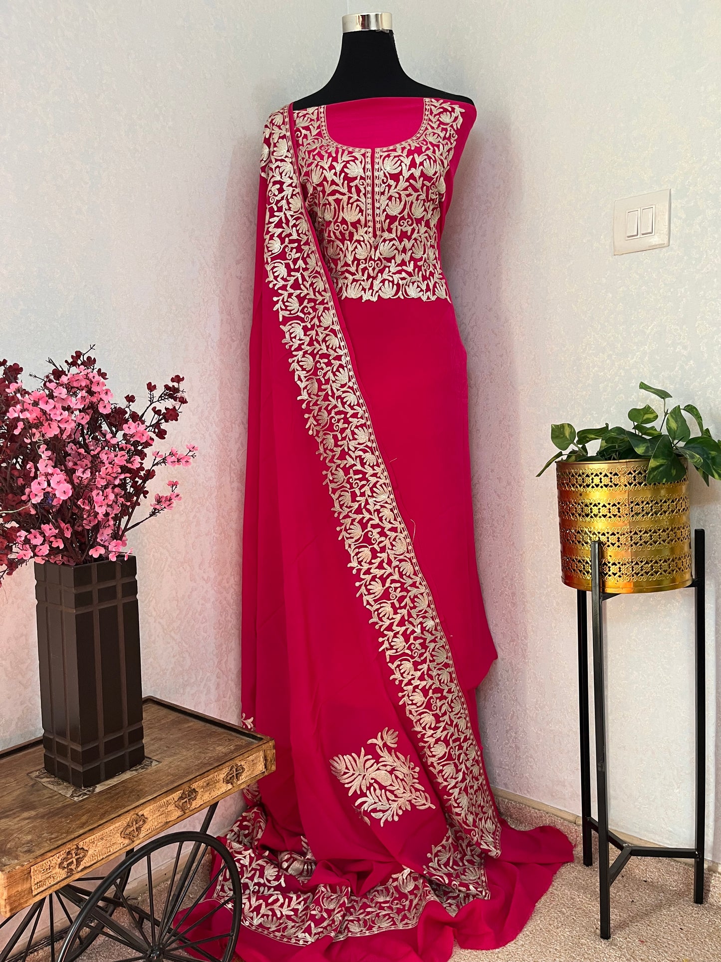 Kalaa’ Hot Pink Crape Kashmiri Suit