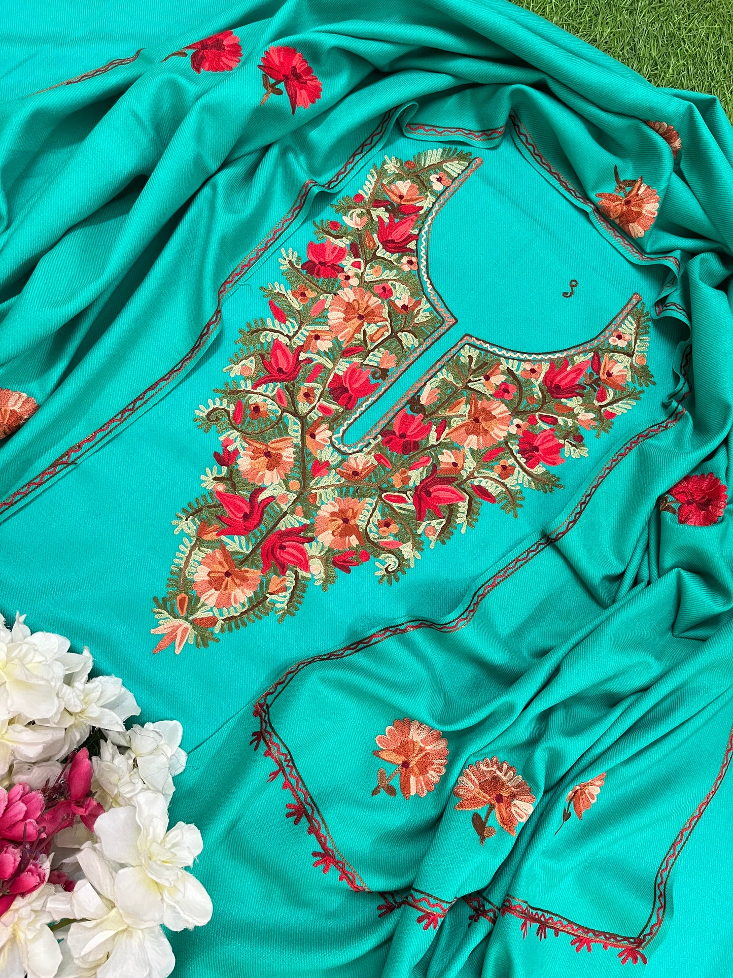 Sea Green Woollen Aari Embroidered 3pc suit