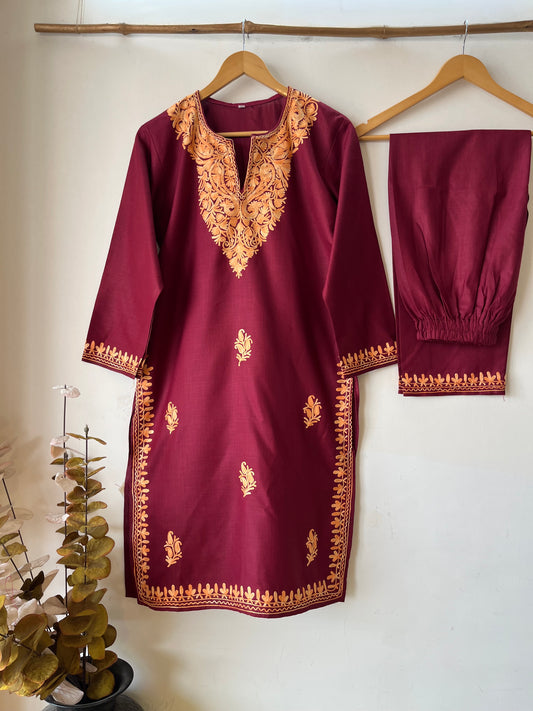 Maroon Cotton Stitched Co-ord Set