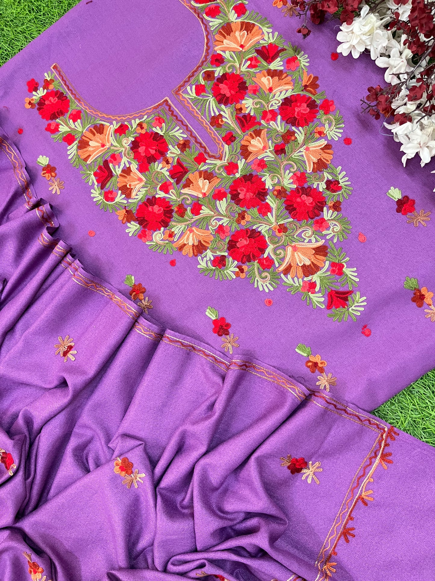 Lavender Woollen Aari Embroidered 3pc suit