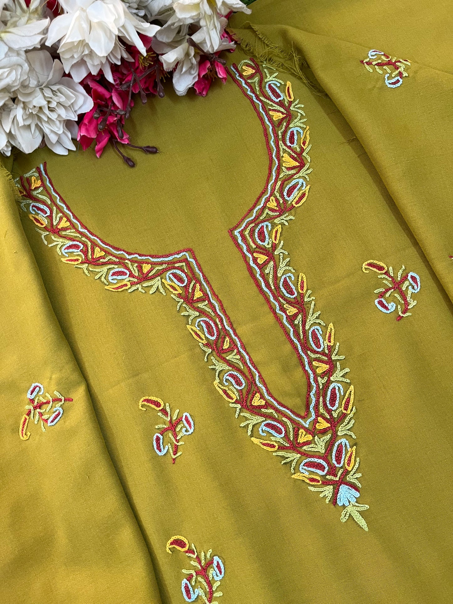 Lime Green Cotton Two Piece Suit (Hand Embroidered)