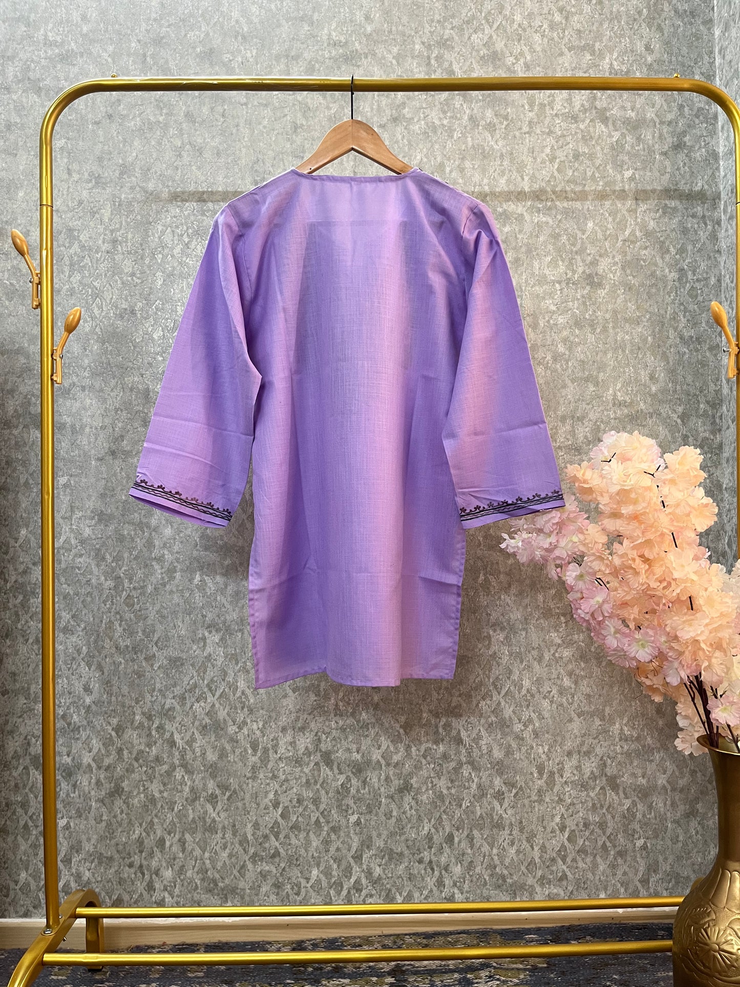 Lavender Cotton Aari Work Kurti