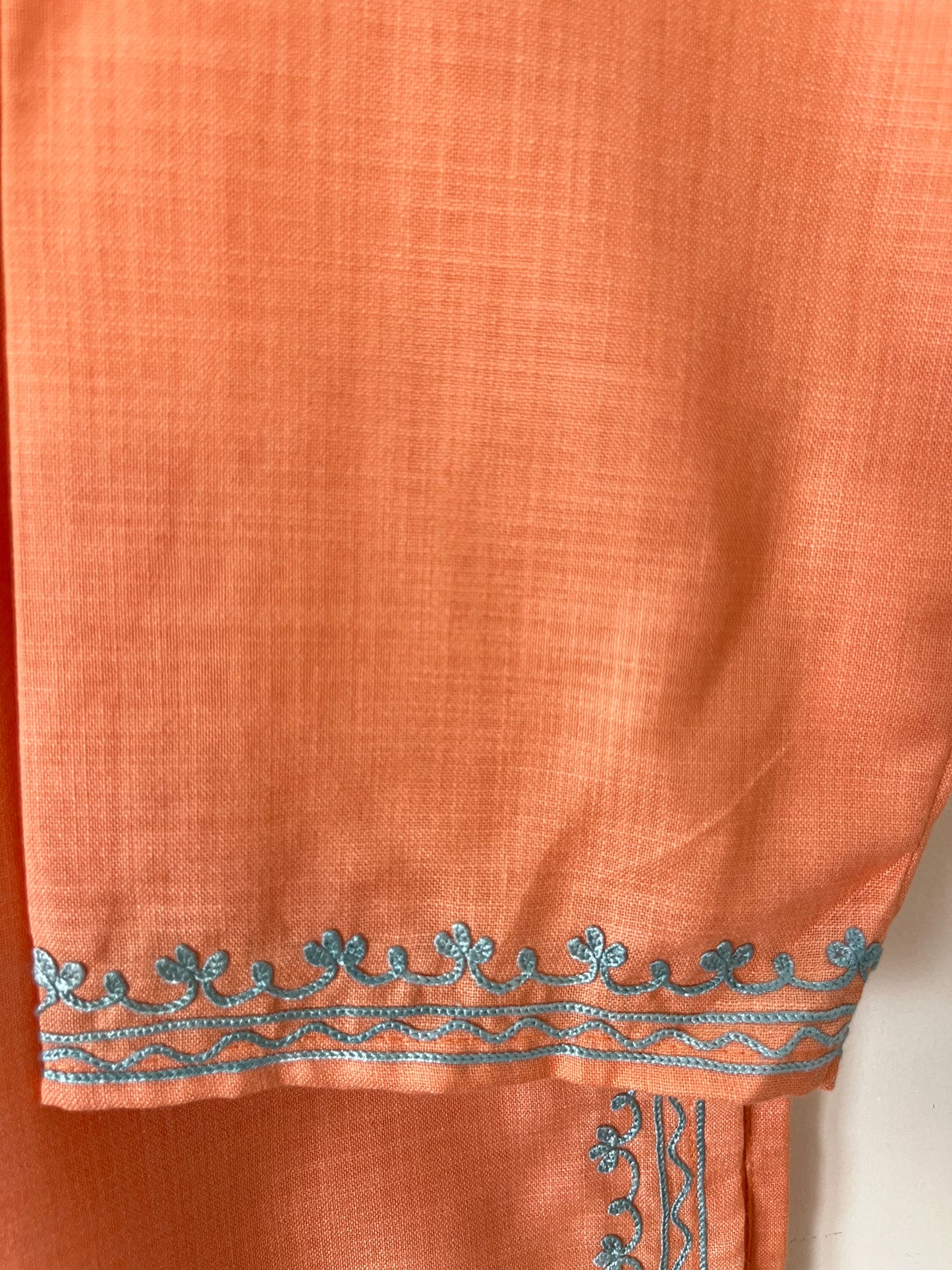 Soft Orange Cotton Aari Work Kurta