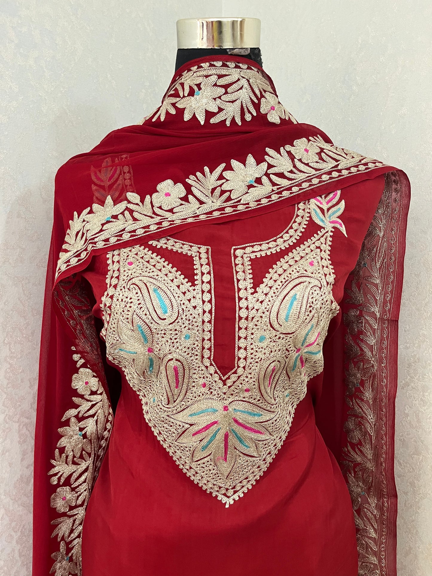 Maroon Opada Silk Kashmiri Suits