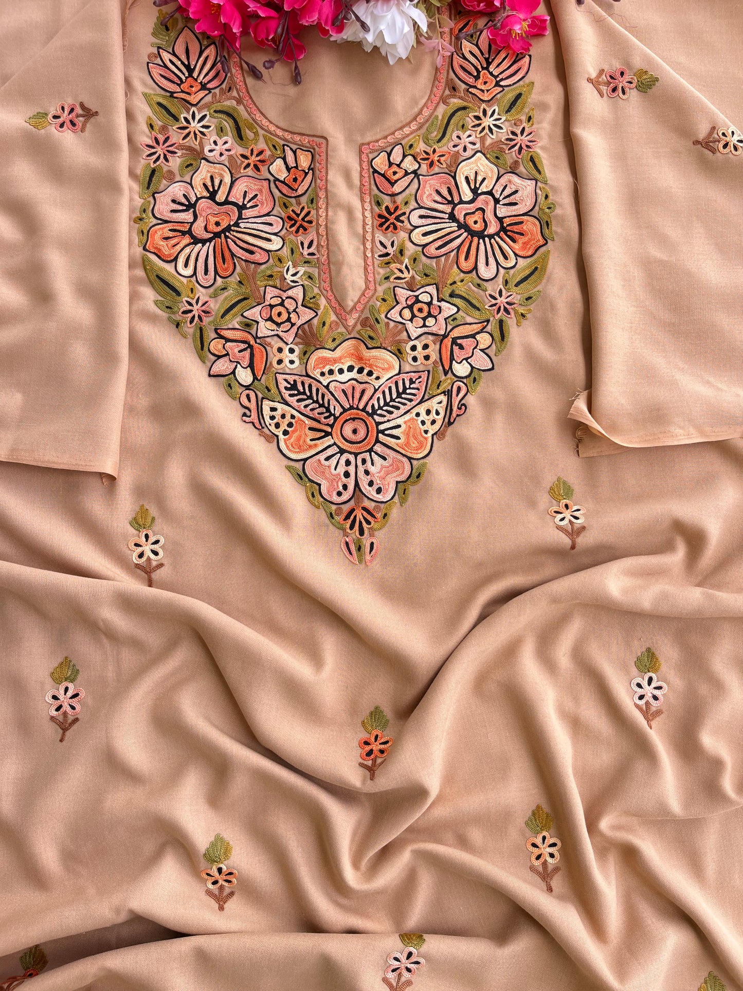 Beige Cotton Unstitched Cord Set
