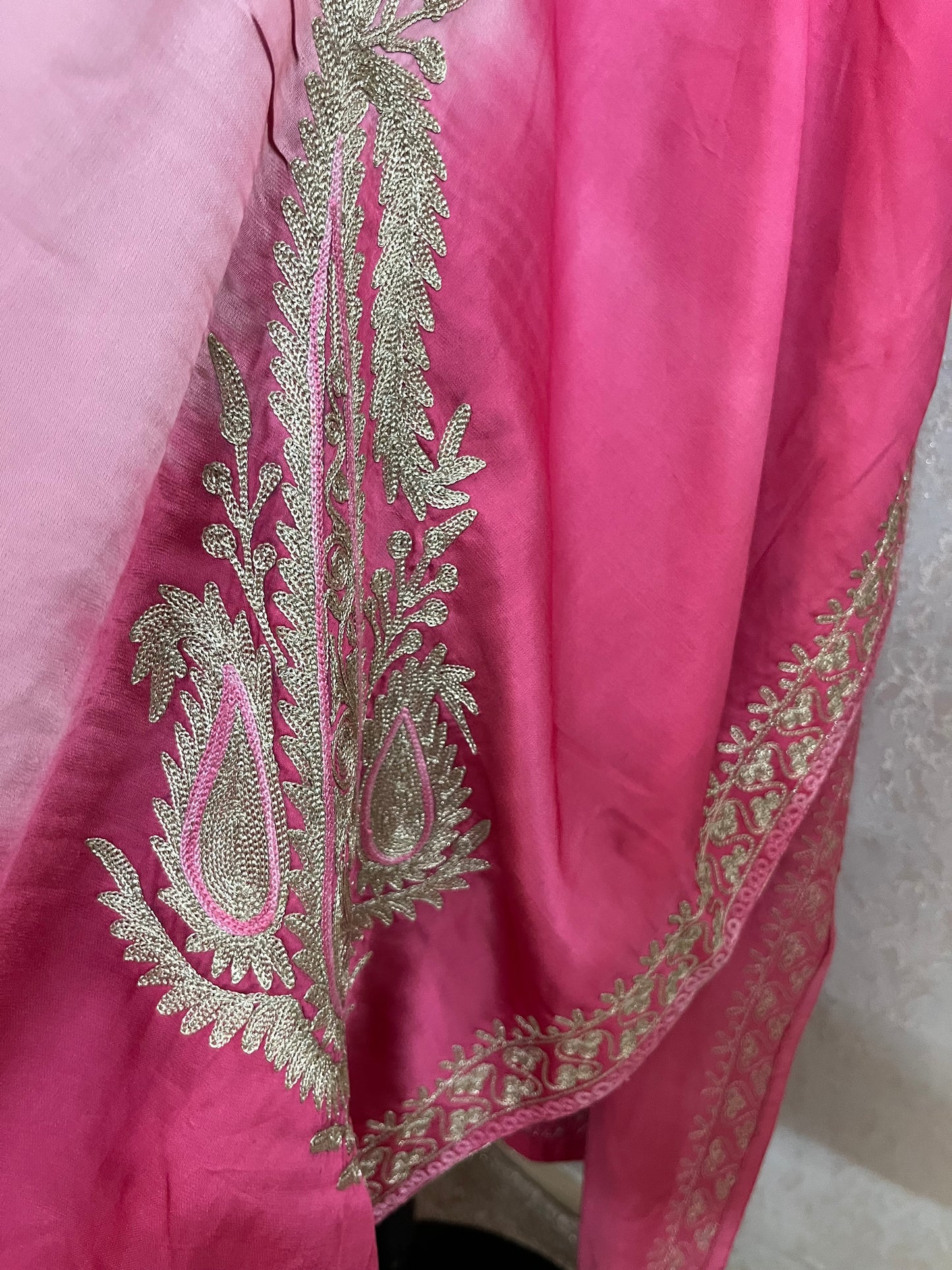 Pink Pure Crape Kashmiri Kaftan