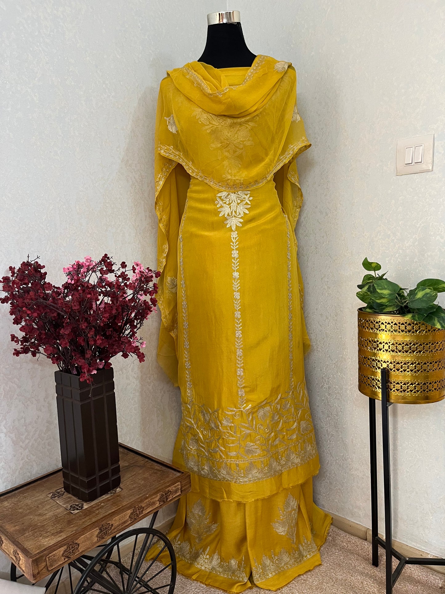 Golden Yellow Tilla Kashmiri Silk Suit