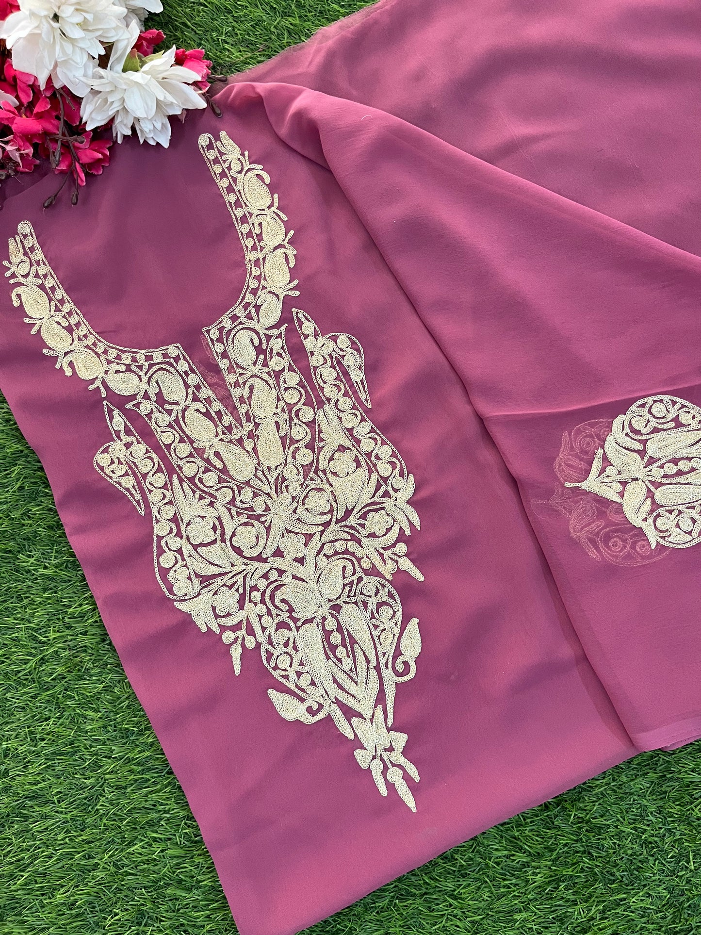 Mauve Georgette Kashmiri Kurta (Unstitched)