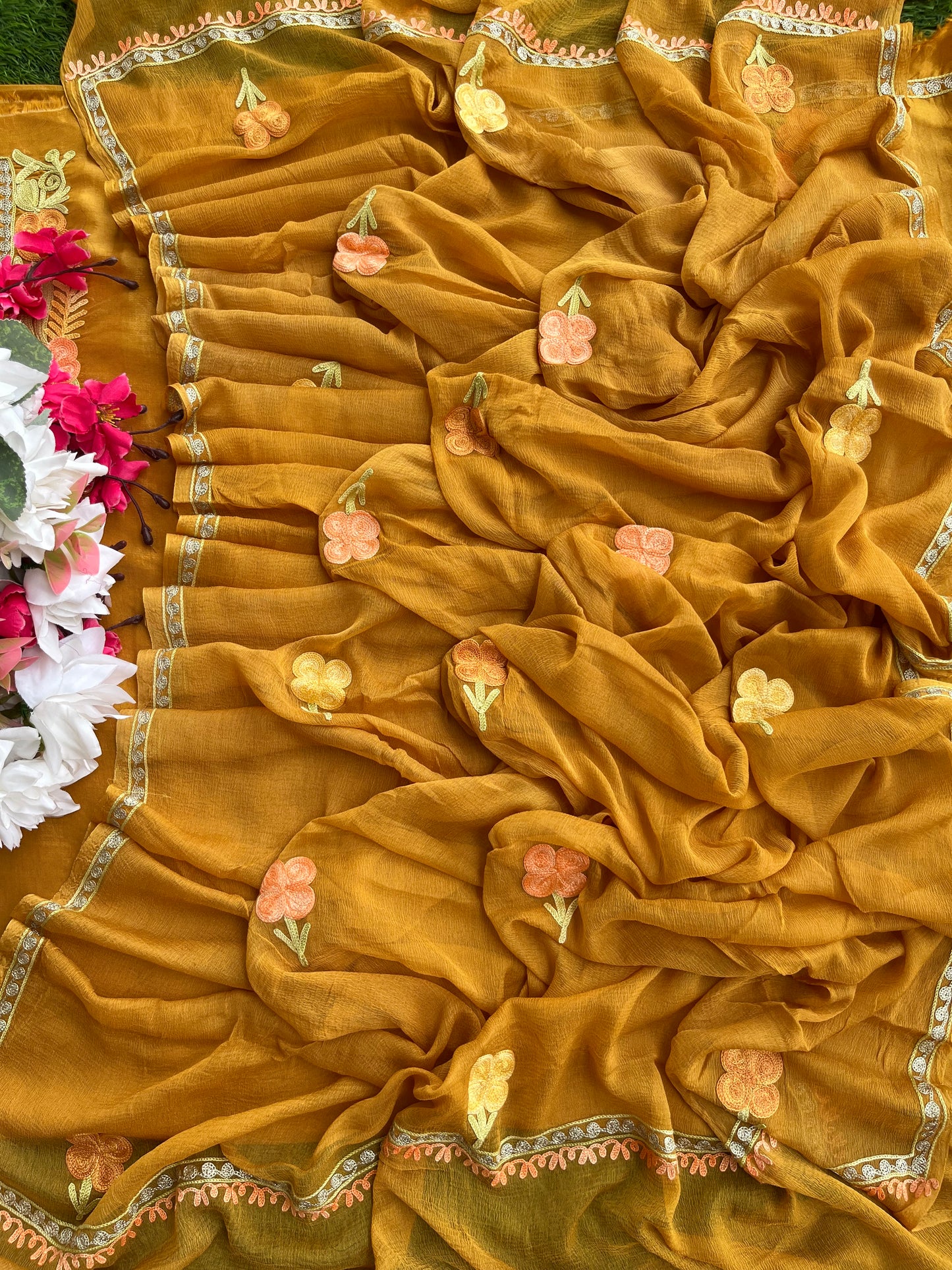 Gold Opada Silk Kashmiri Suits