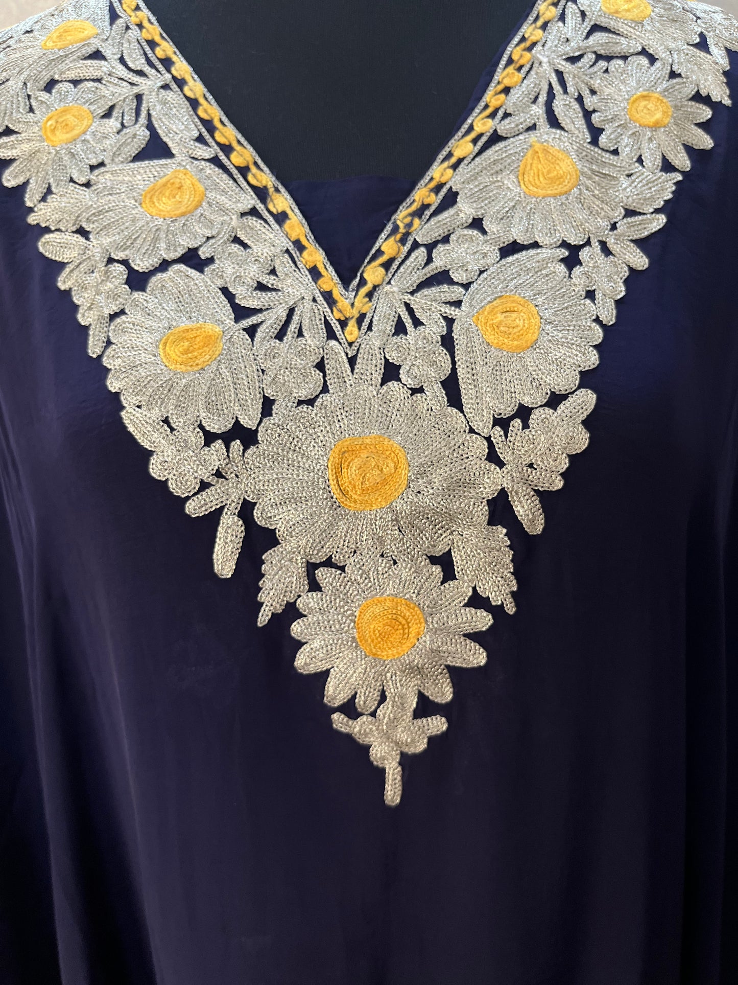 Navy Blue Crape Kashmiri Kaftan Set