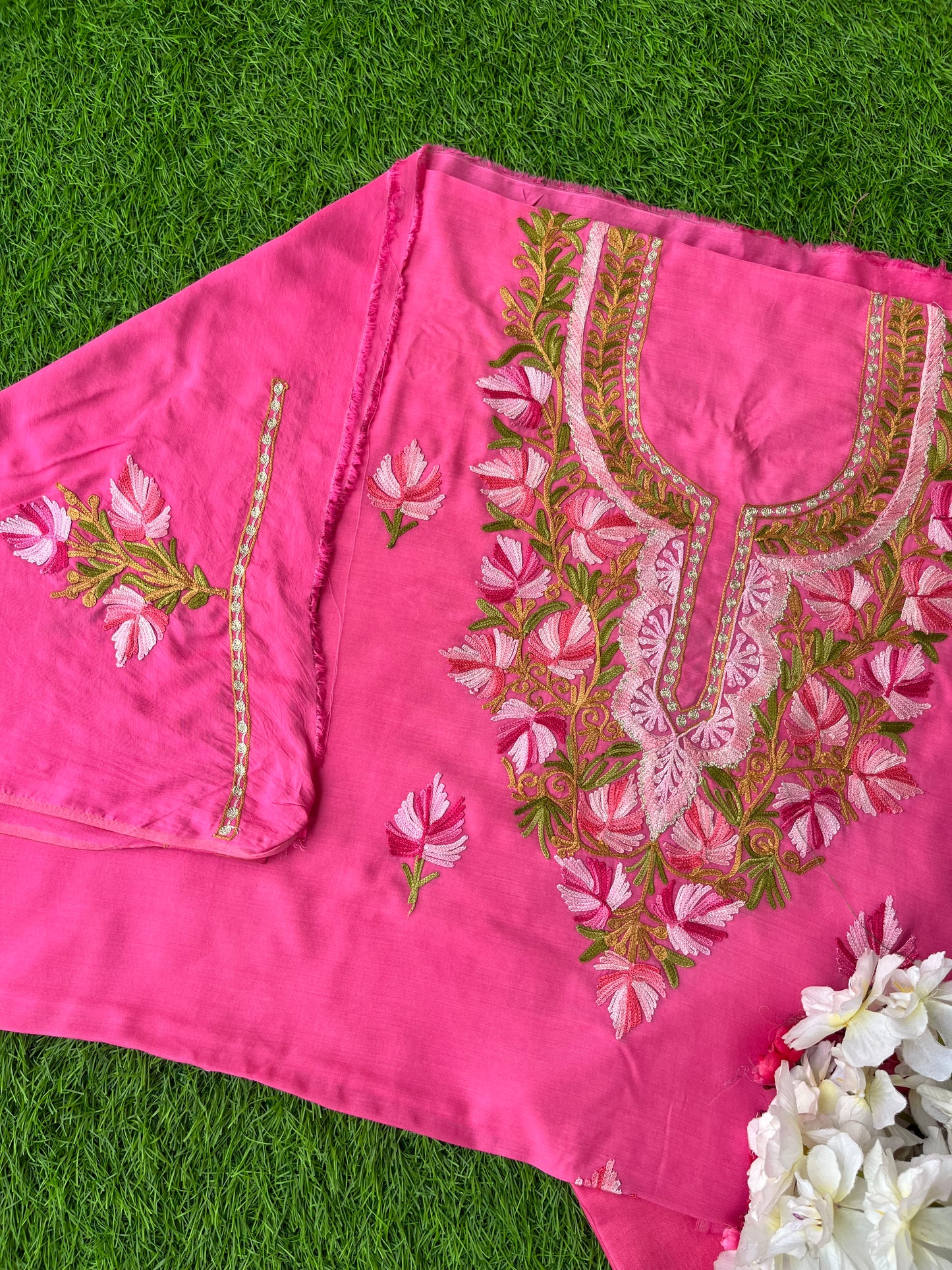 Candy Pink Muslin Cotton Aari Embroidered 3pc set