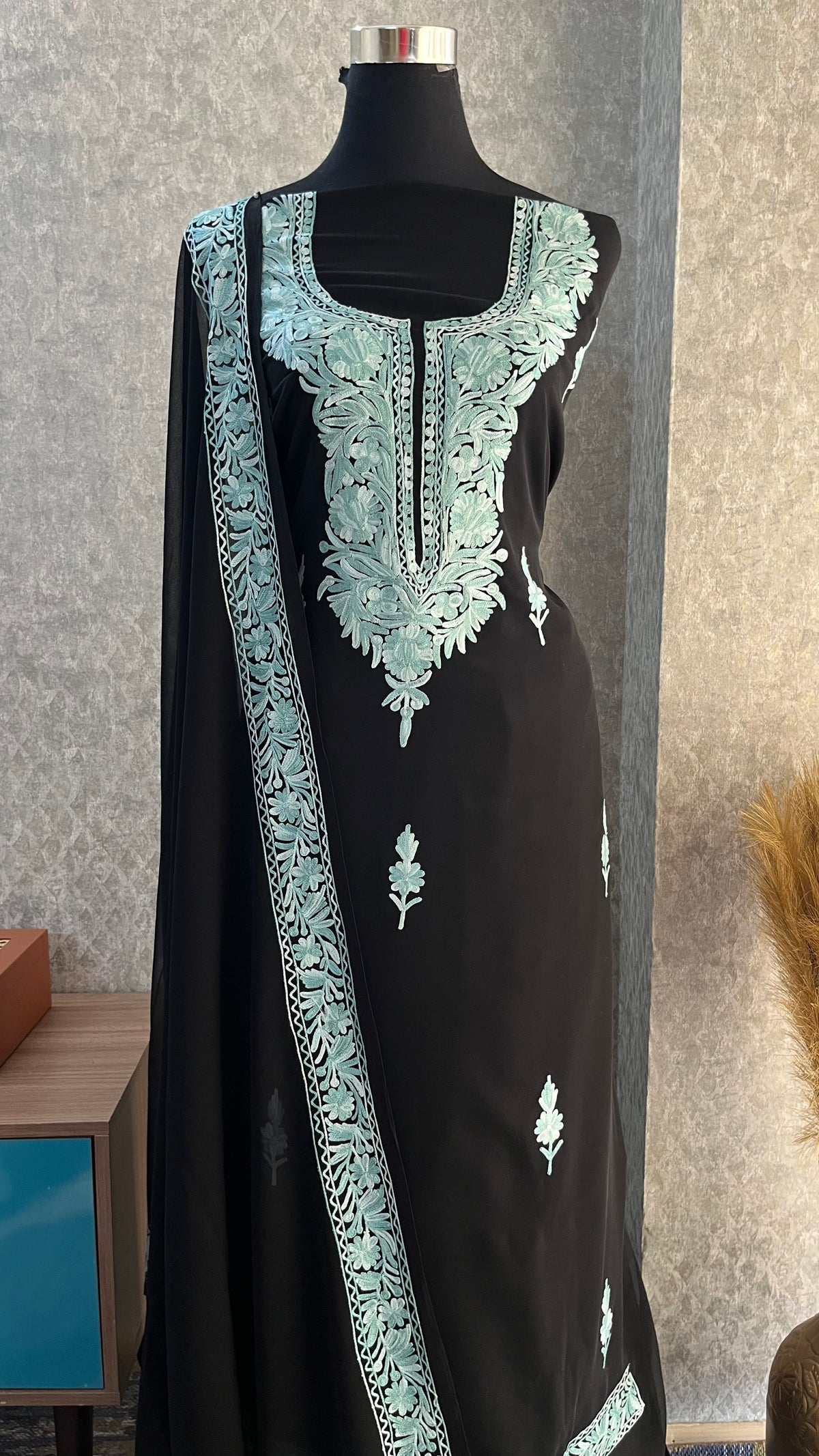 Georgette Black 3 Pc Kashmiri Suit