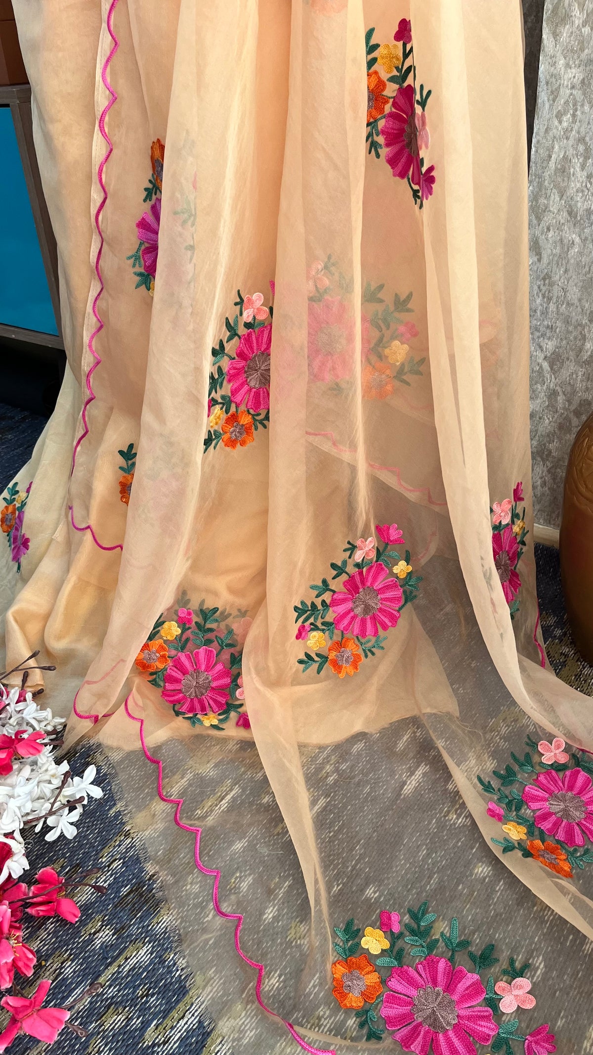 Beige Soft Tissue Kashmiri Suit