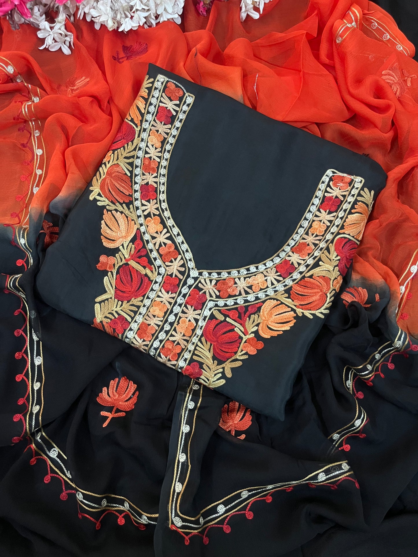 Black Opada Silk Kashmiri Suit