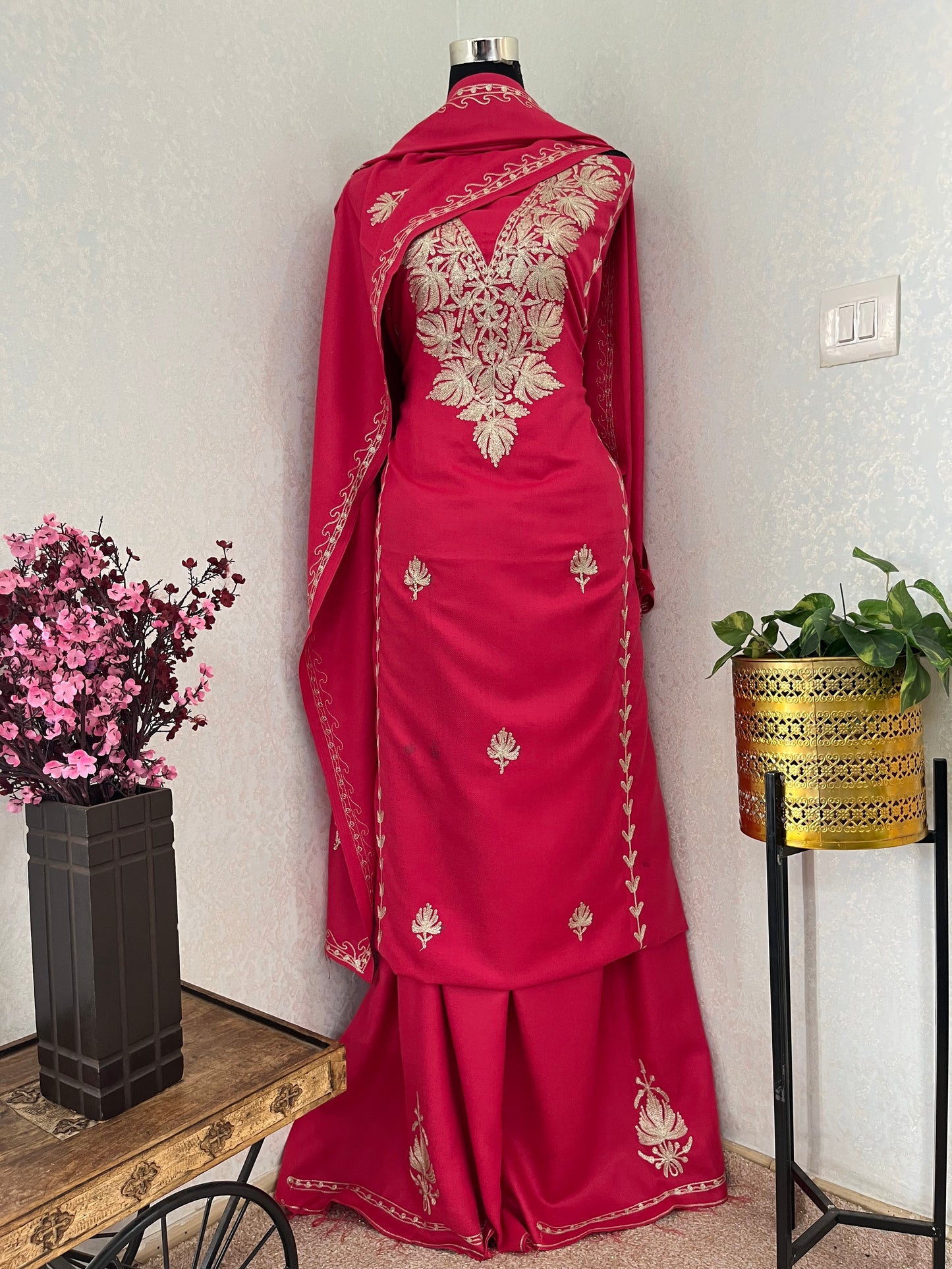 Carrot Pink Tilla Embroidered 3pc Suit Stole