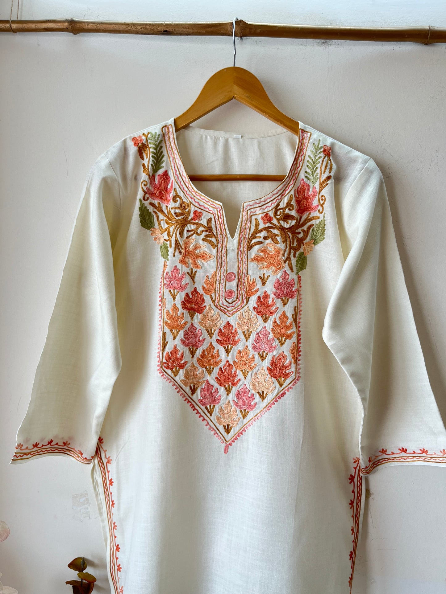 Cream Cotton Aari Work Kurta