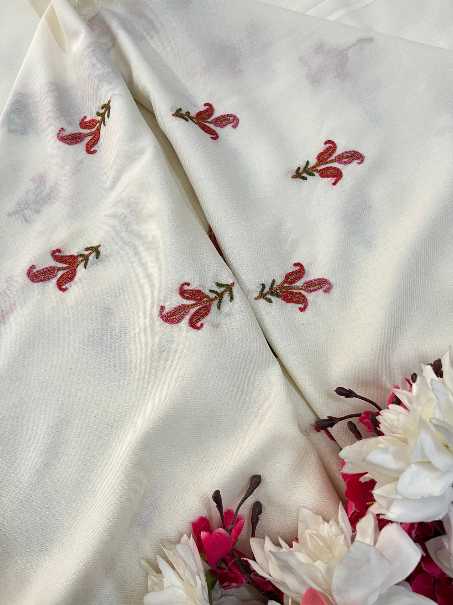 Off White Cotton Two Piece Suit (Hand Embroidered)