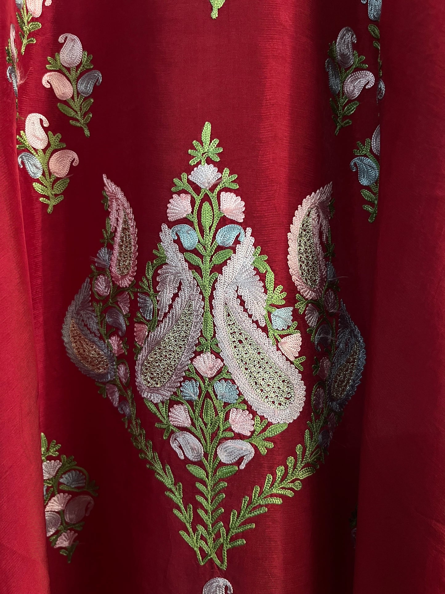 Maroon Opada Silk Kashmiri Kaftan Set