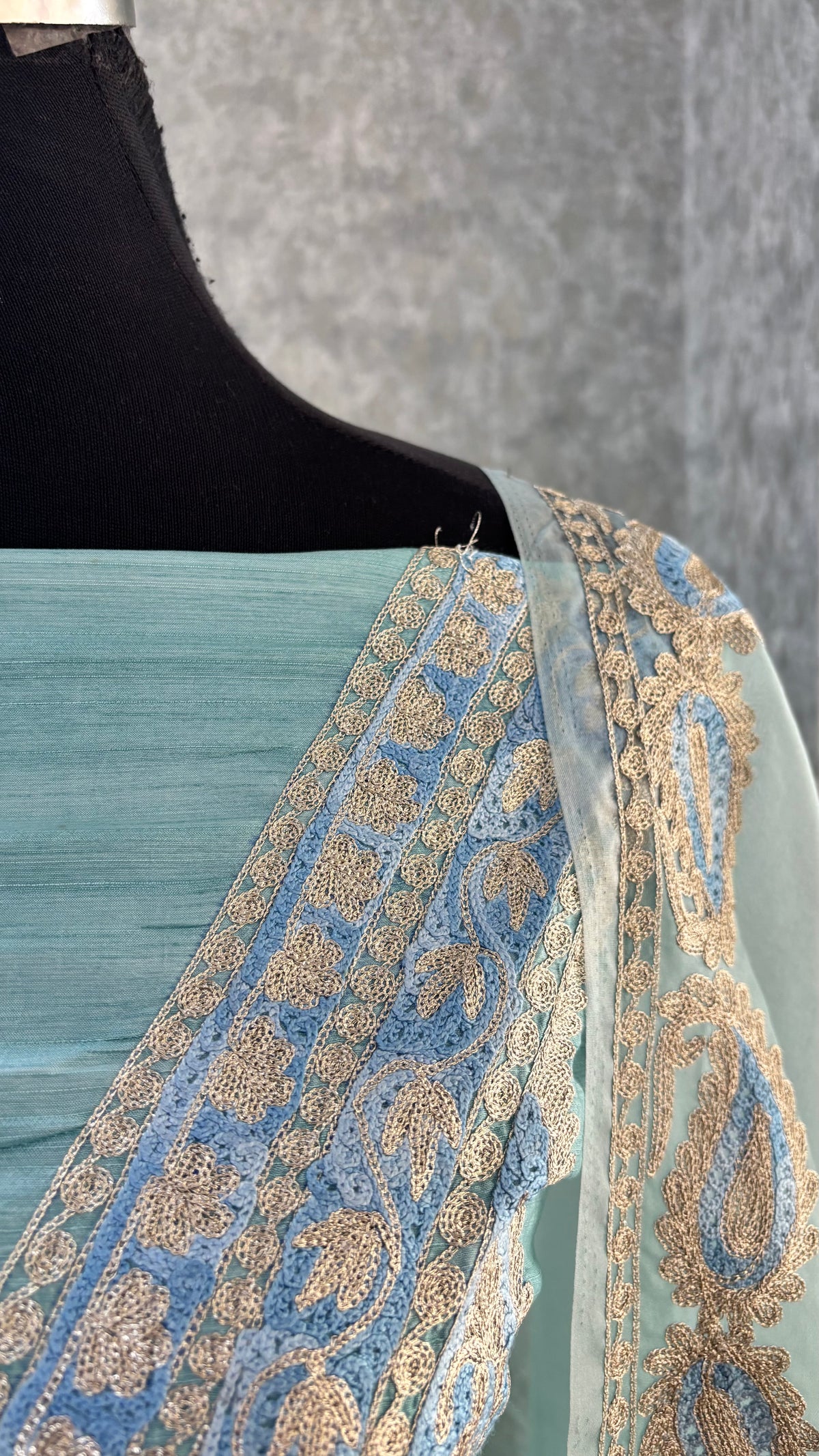 Baby Blue Russian Silk Kashmiri Suit