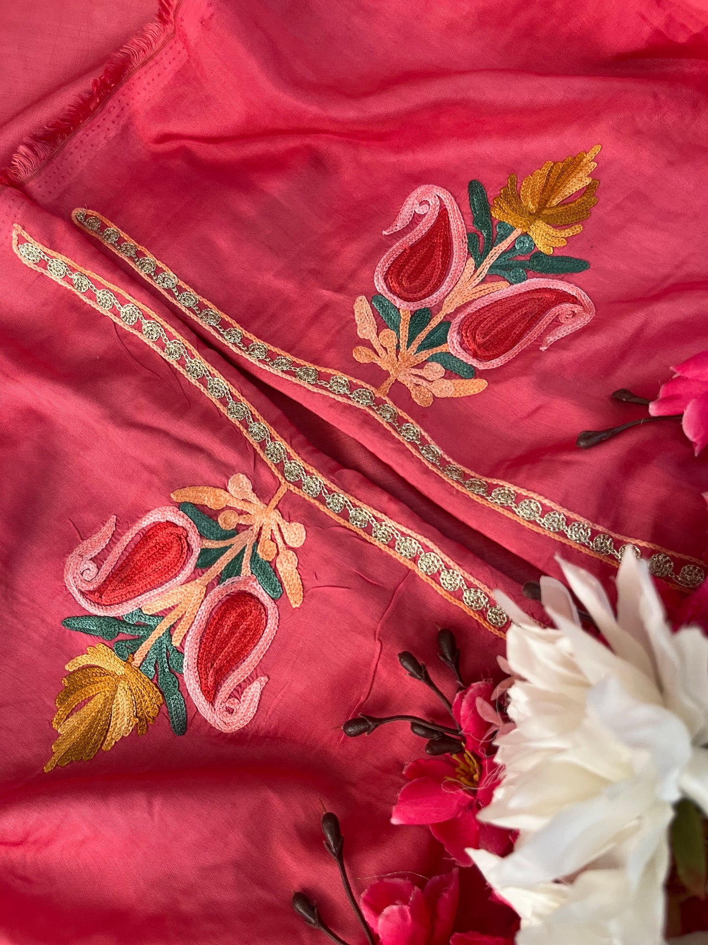 Candy Pink Muslin Cotton Aari Embroidered 3pc set
