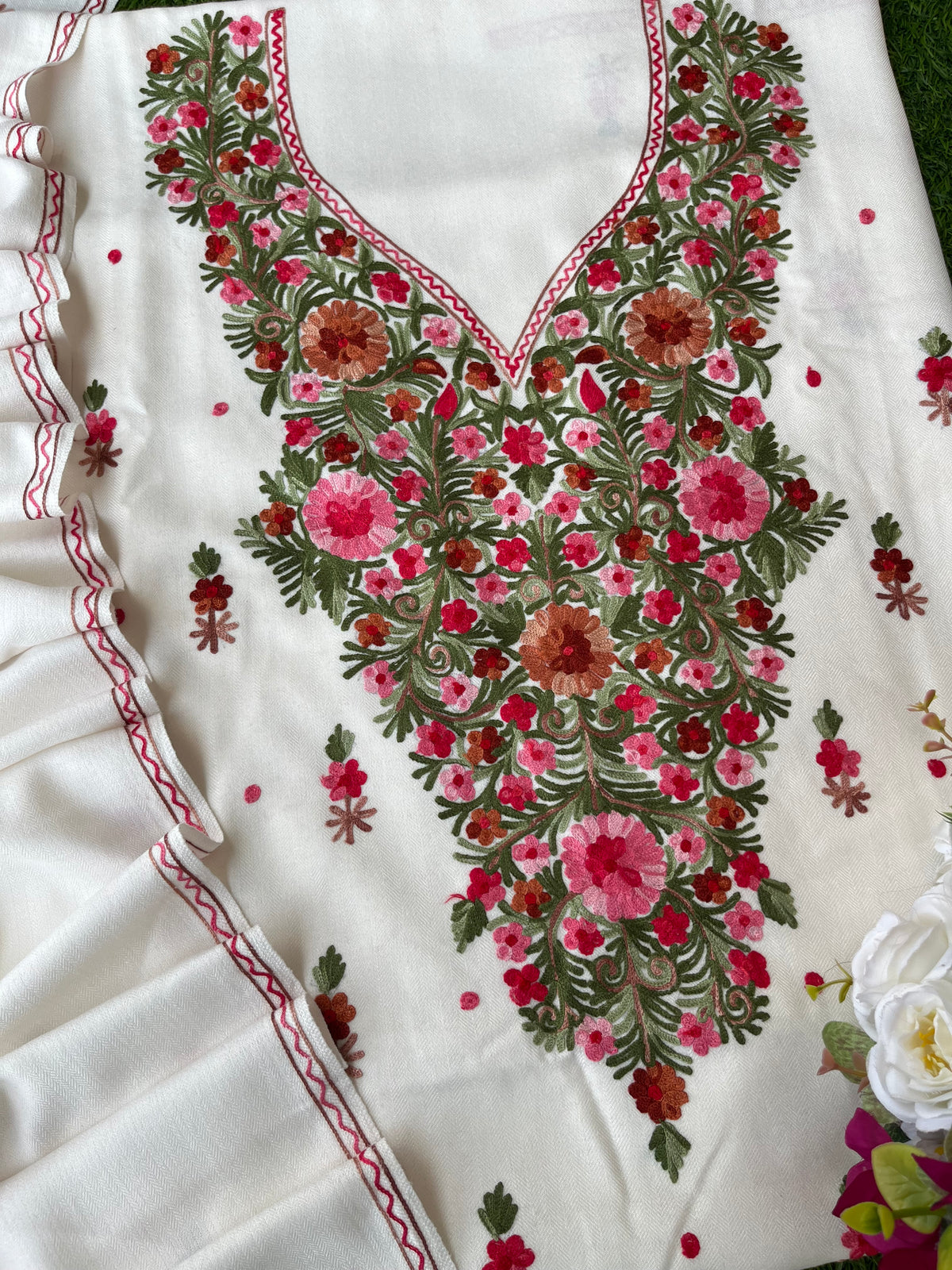Off White Woollen Aari Embroidered 3pc suit