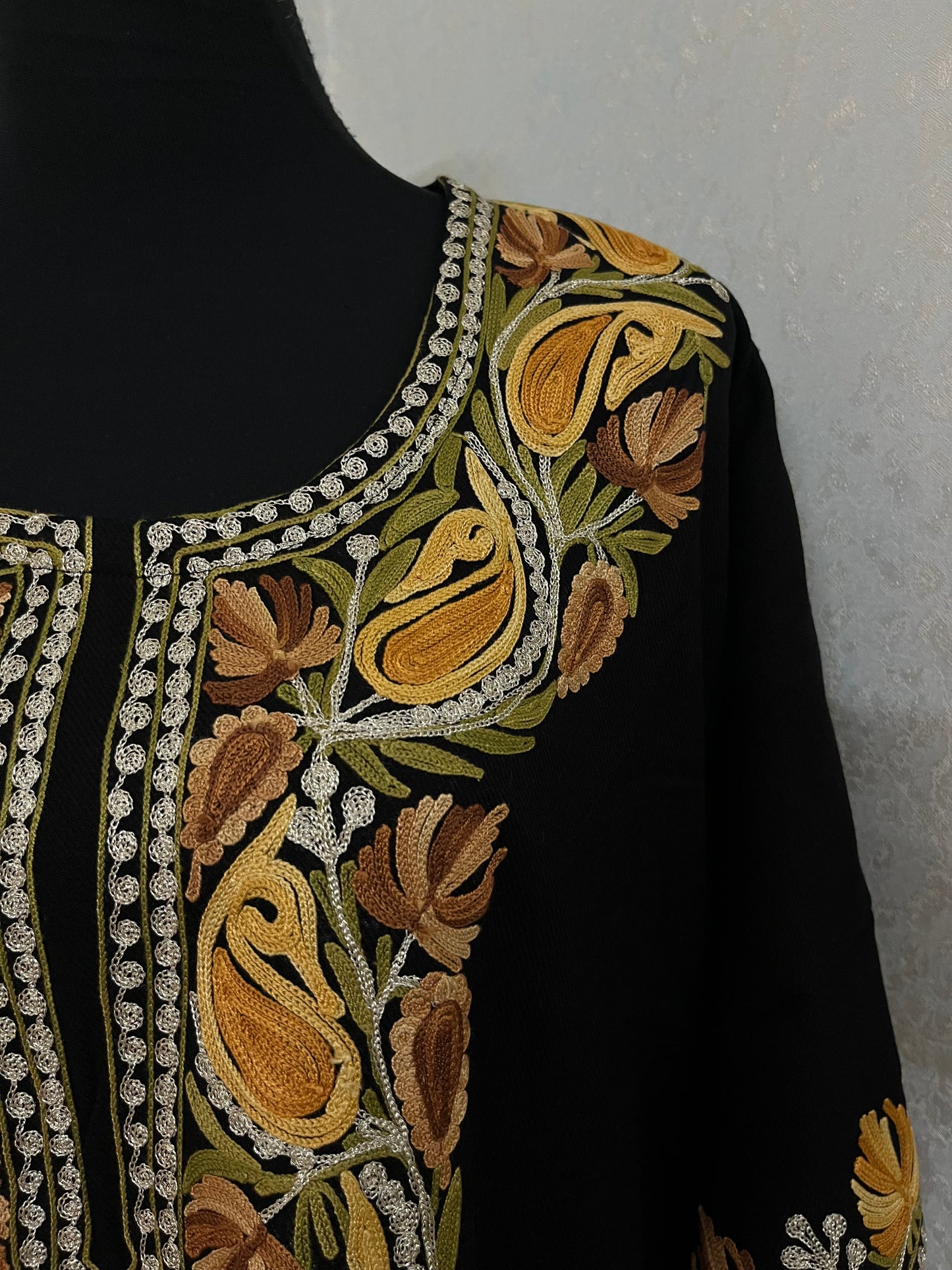 Black Woollen Kashmiri Kaftan Set