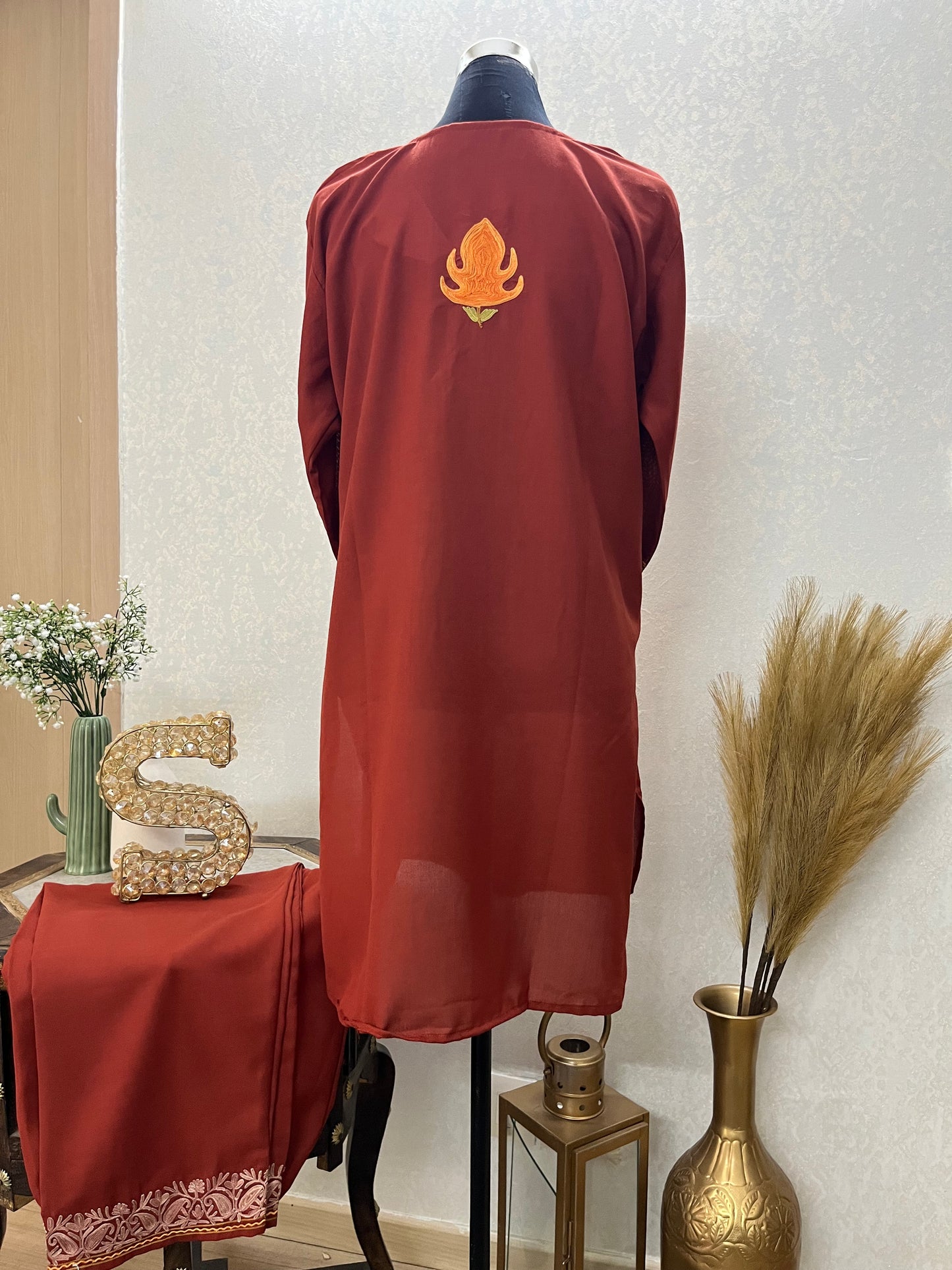 Rust Cotton Embroidered Co-ord Set(40)