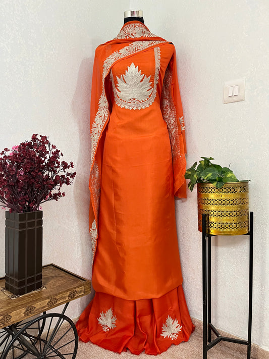 Orange Sanam’ Tilla Kashmiri Silk Suit