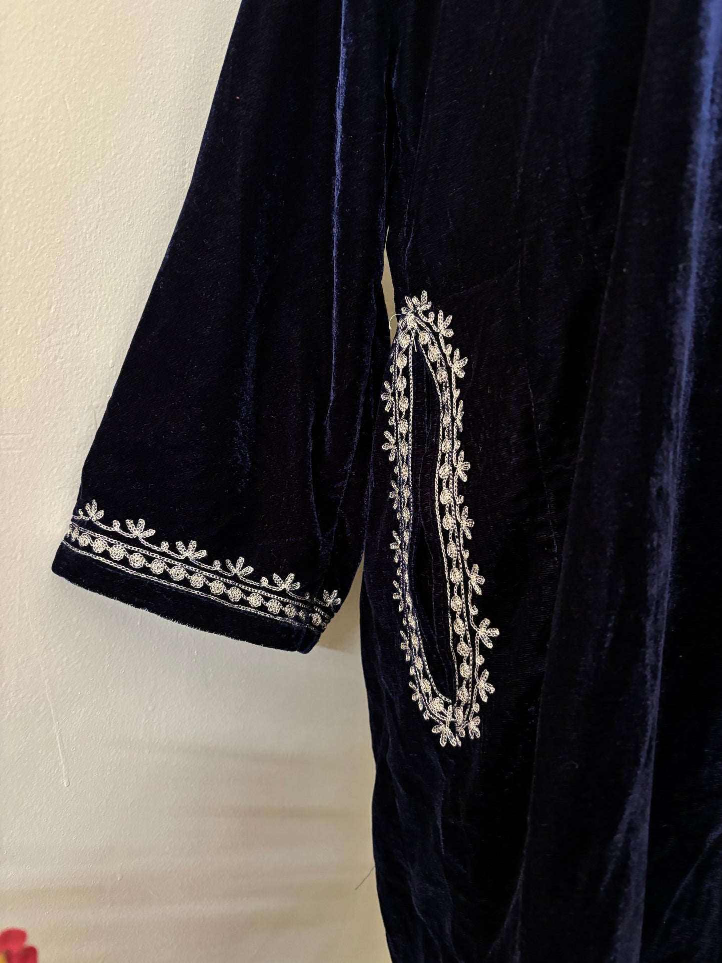 Navy Blue Tilla Embroidered Velvet Pherans