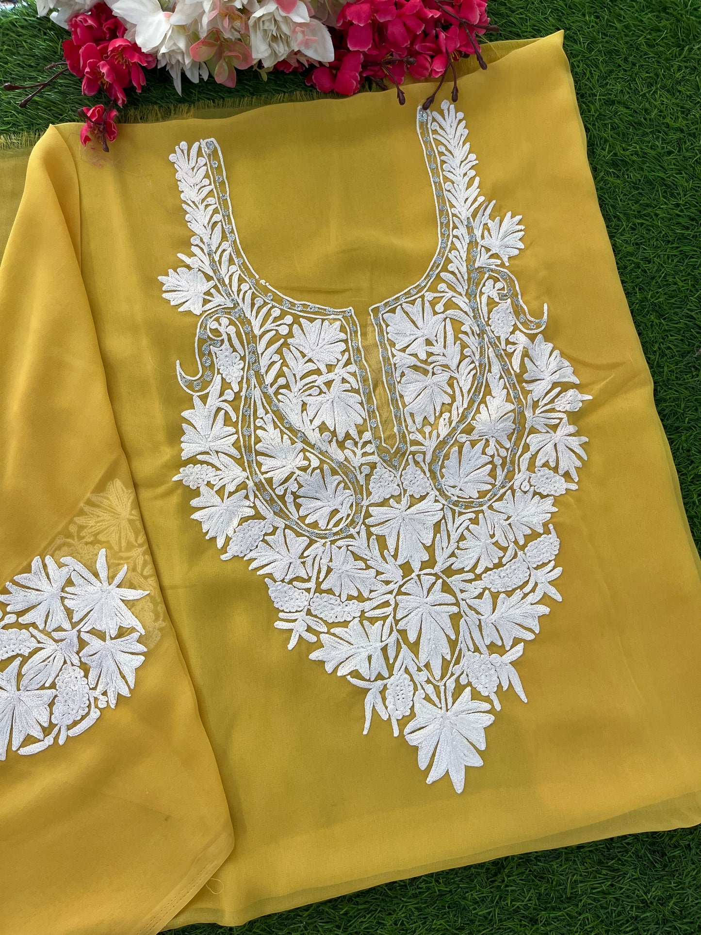 Yellow Georgette Kashmiri Kurta Material