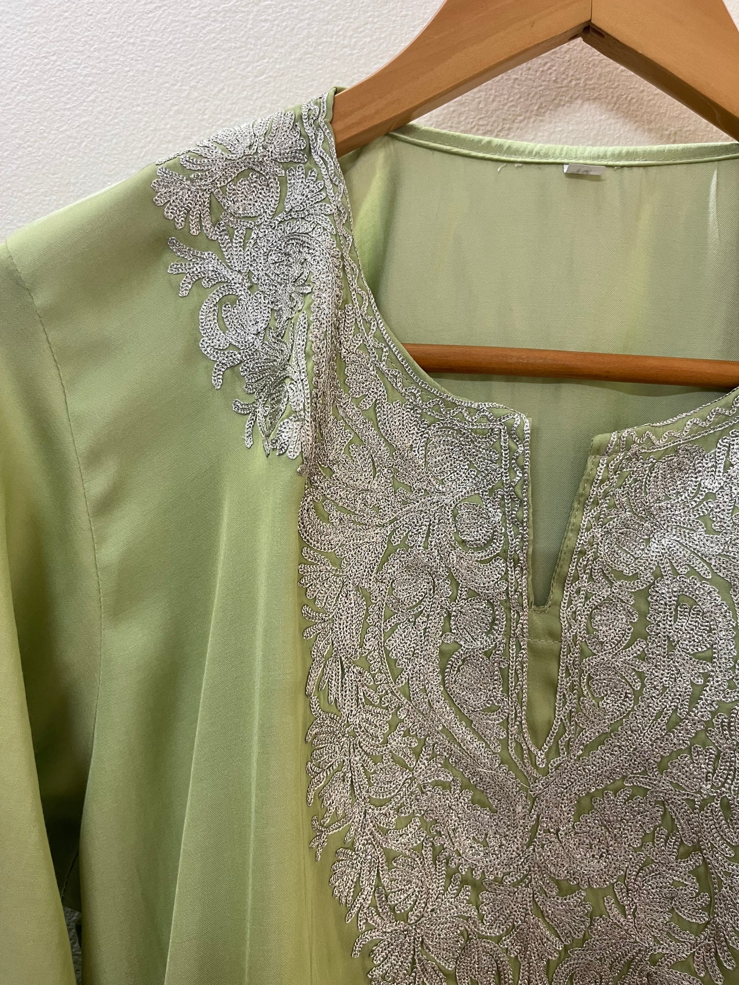 Soft Green Cotton Tilla Embroidered Stitched Kurta
