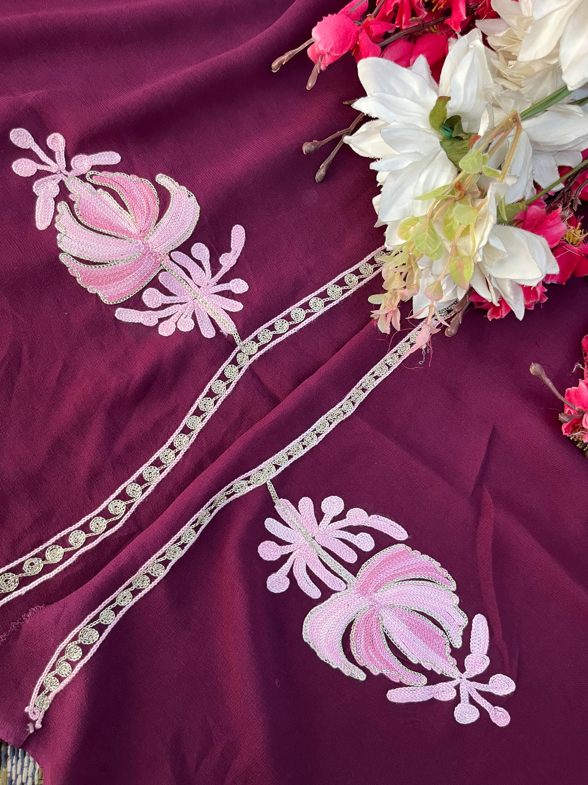 Wine Pure Georgette Kashmiri Suit