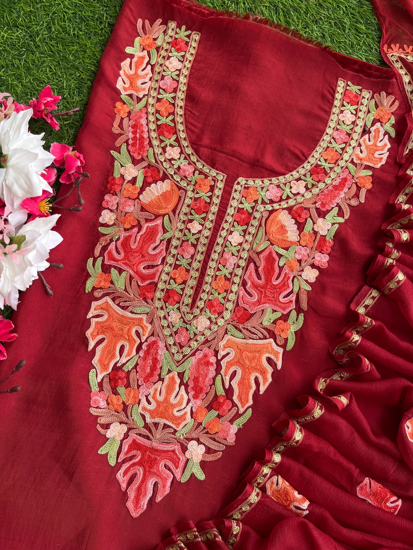 Maroon Opada Silk Kashmiri Suits
