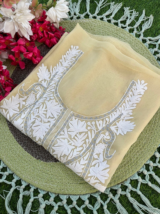 Yellow Georgette Kashmiri Kurta Material