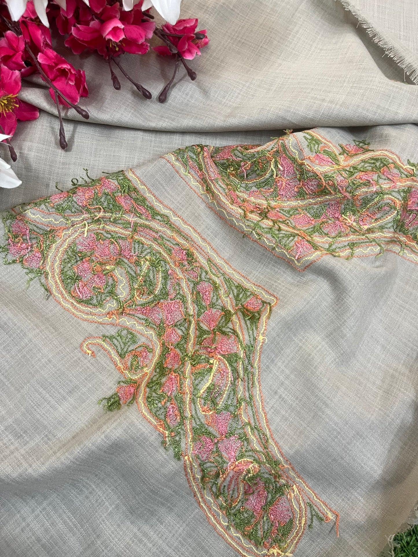 Beige Cotton Two Piece Suit (Hand Embroidered)