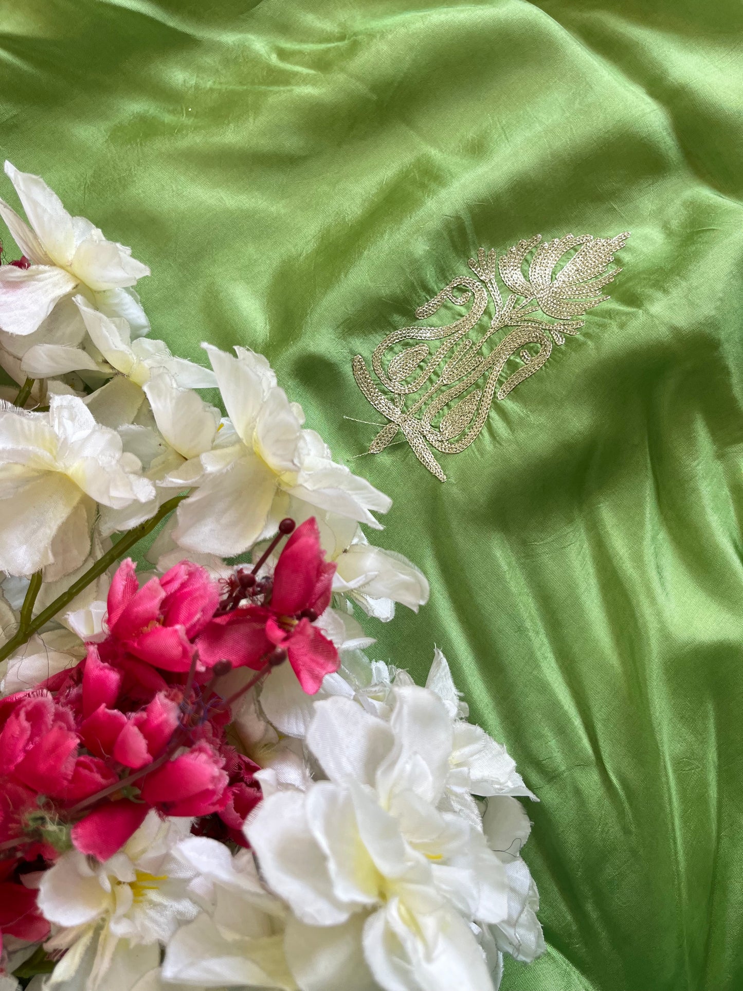 Sanam Pista Green Silk Kashmiri Suit