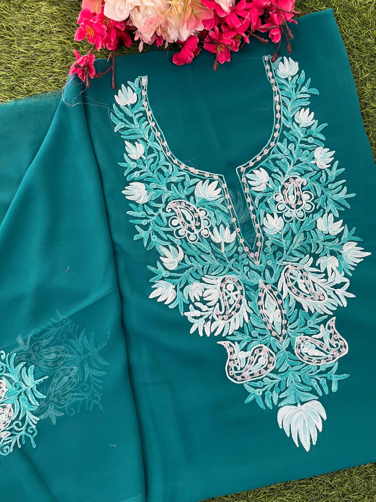 Green Georgette Kashmiri Kurta Material