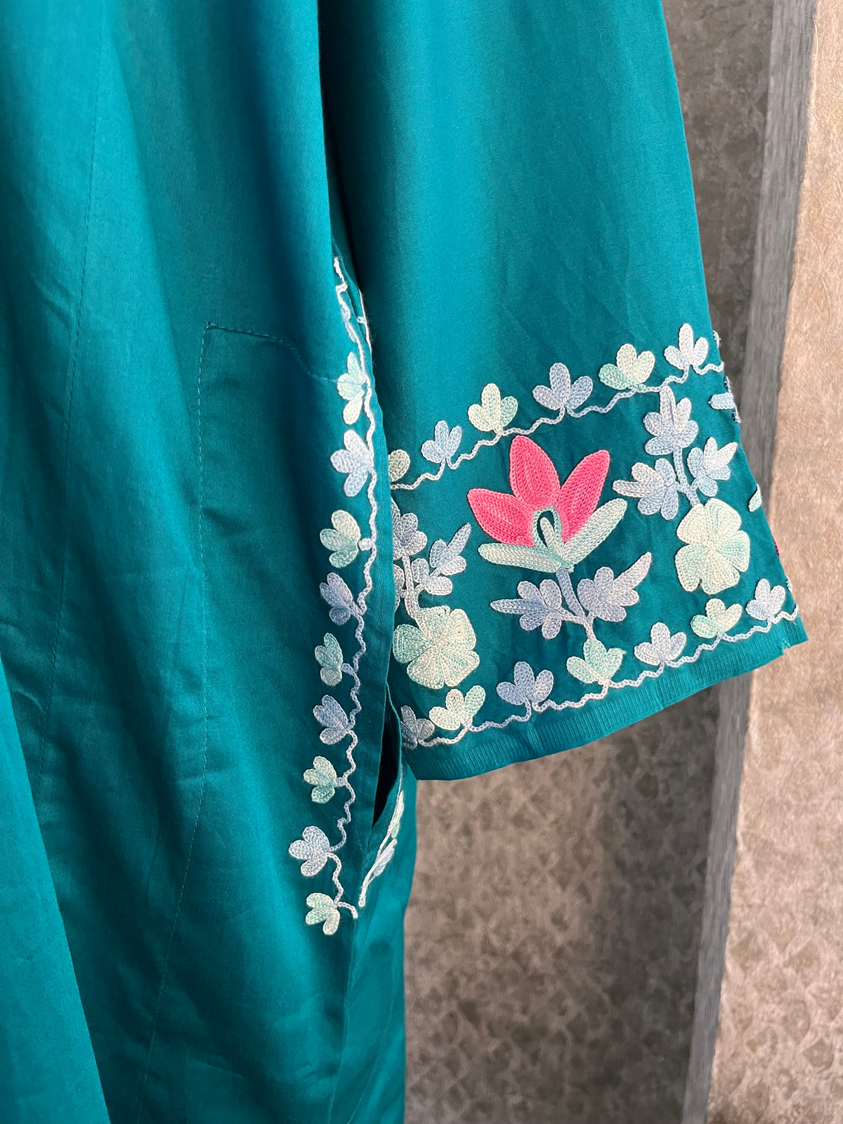 Blue Cotton Front Jaal Pheran Set  Size(44)