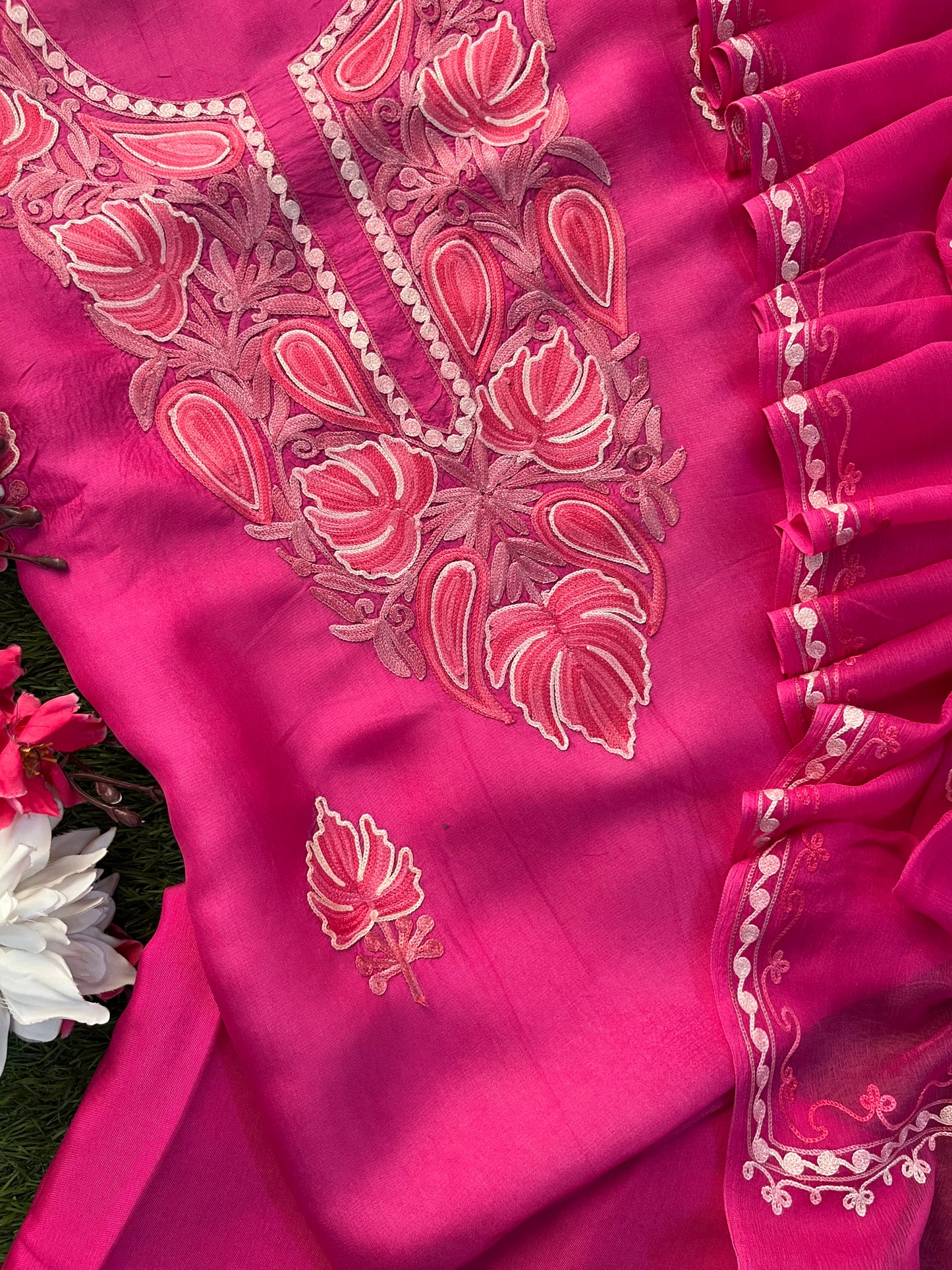 Hot Pink Opada Silk Kashmiri Suit