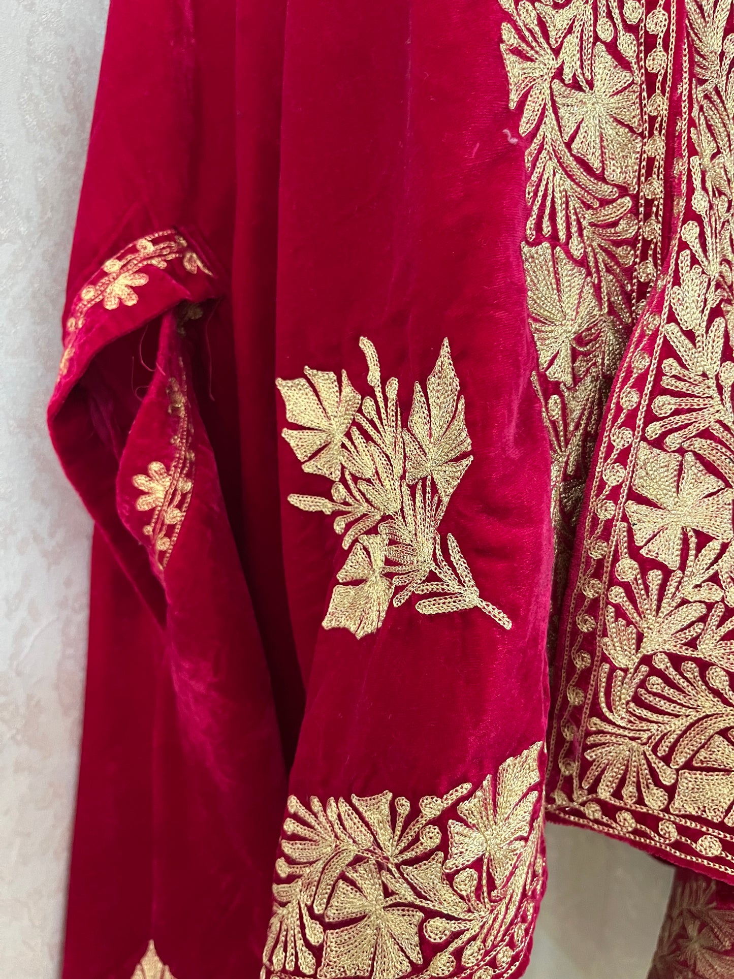 Hot pink Tilla Embroidered Velvet Cape