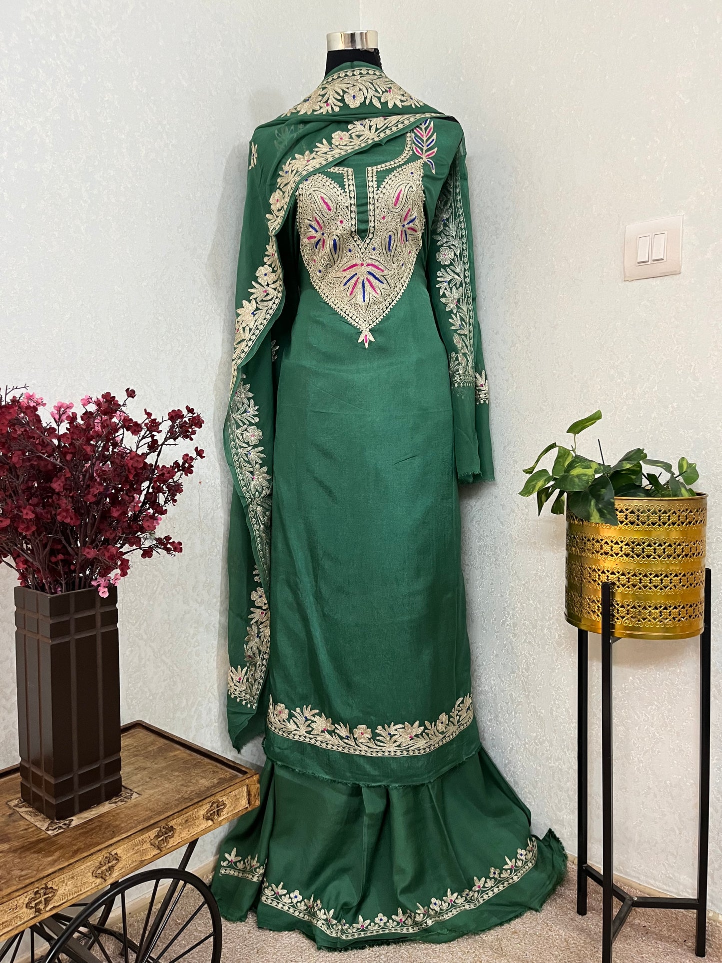 Soft Green Opada Silk Kashmiri Suits