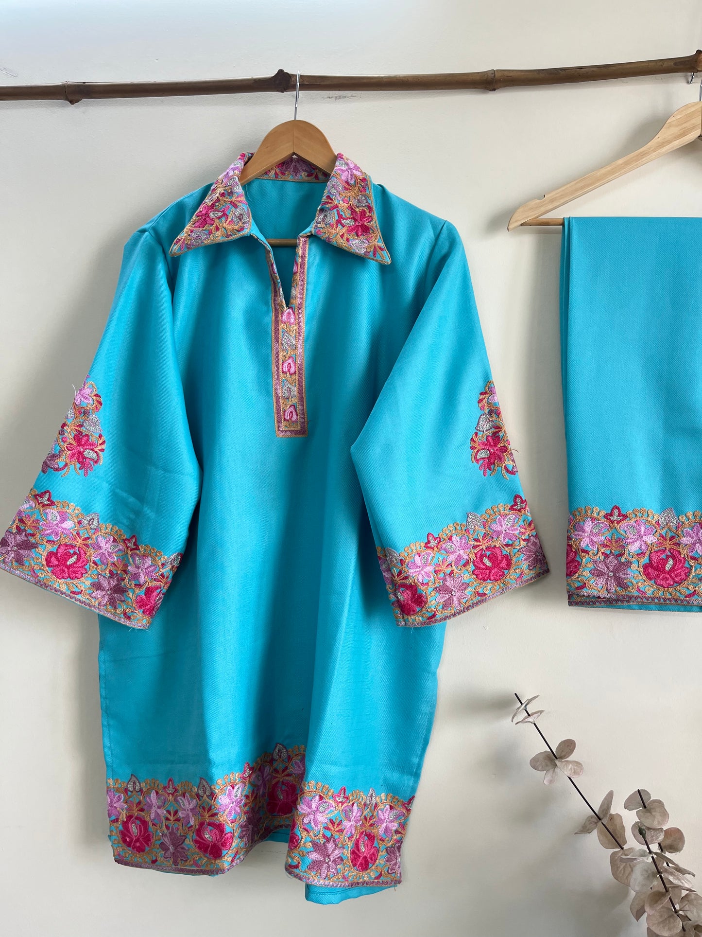 Sky Blue Woollen Stitched Co-ord Set (XL)