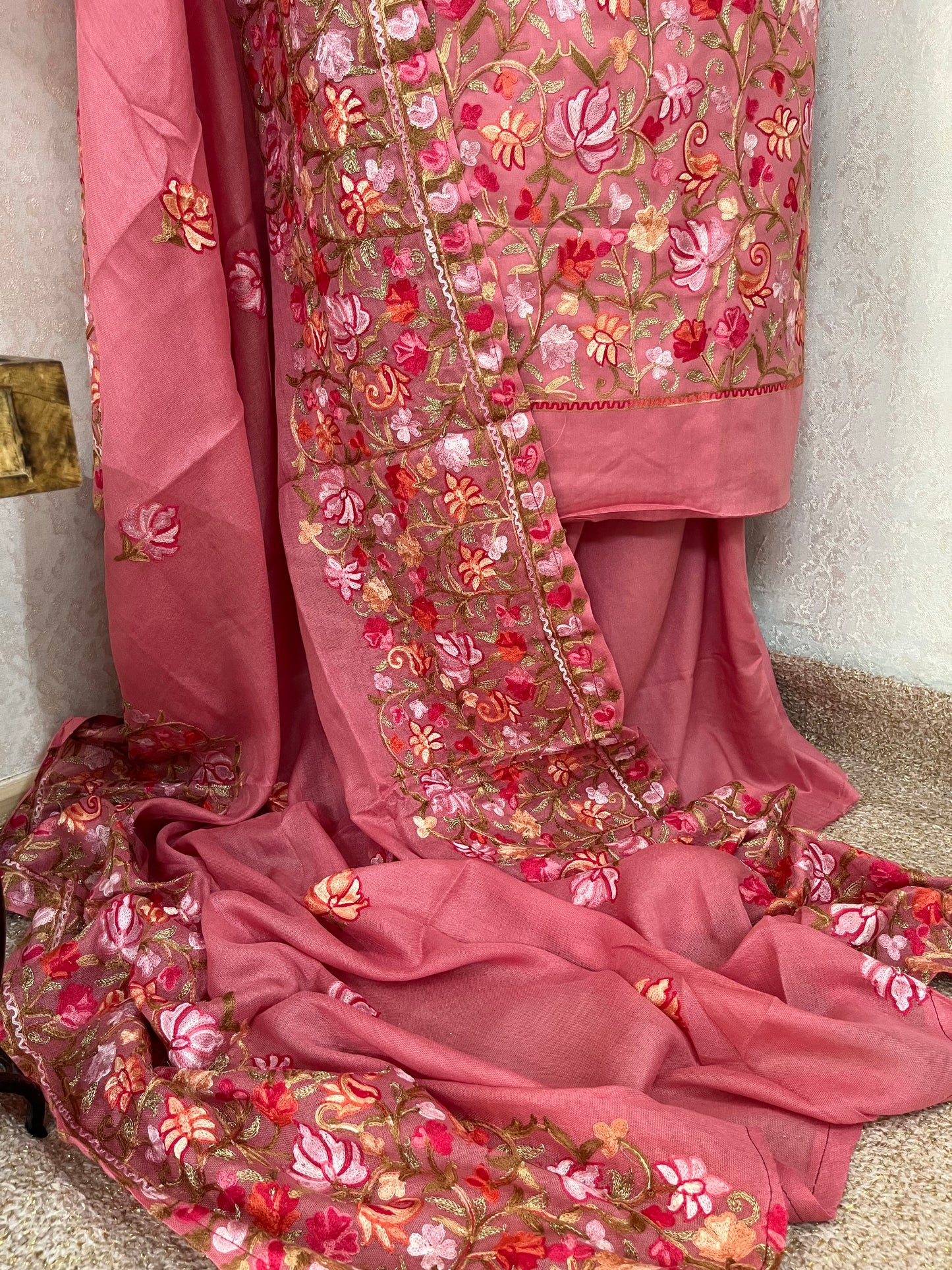 Pink Cotton Kashmiri Suit