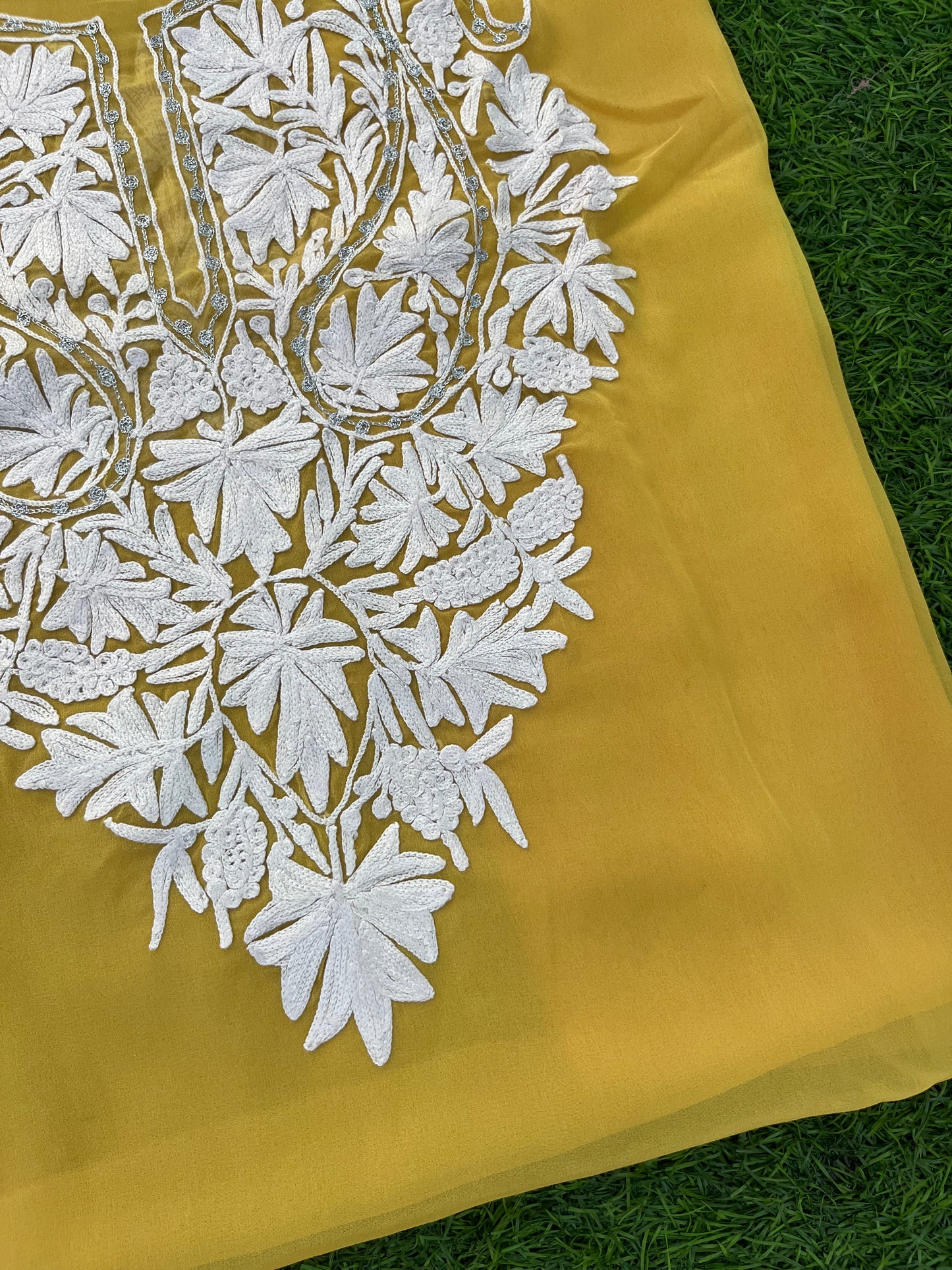 Yellow Georgette Kashmiri Kurta Material