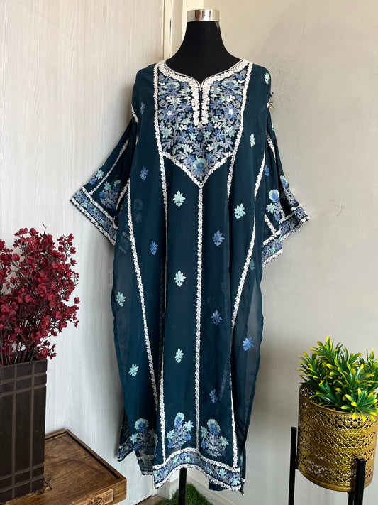 Teal Blue Georgette All over Work Aari Embroidered Unstitched Kurta Material