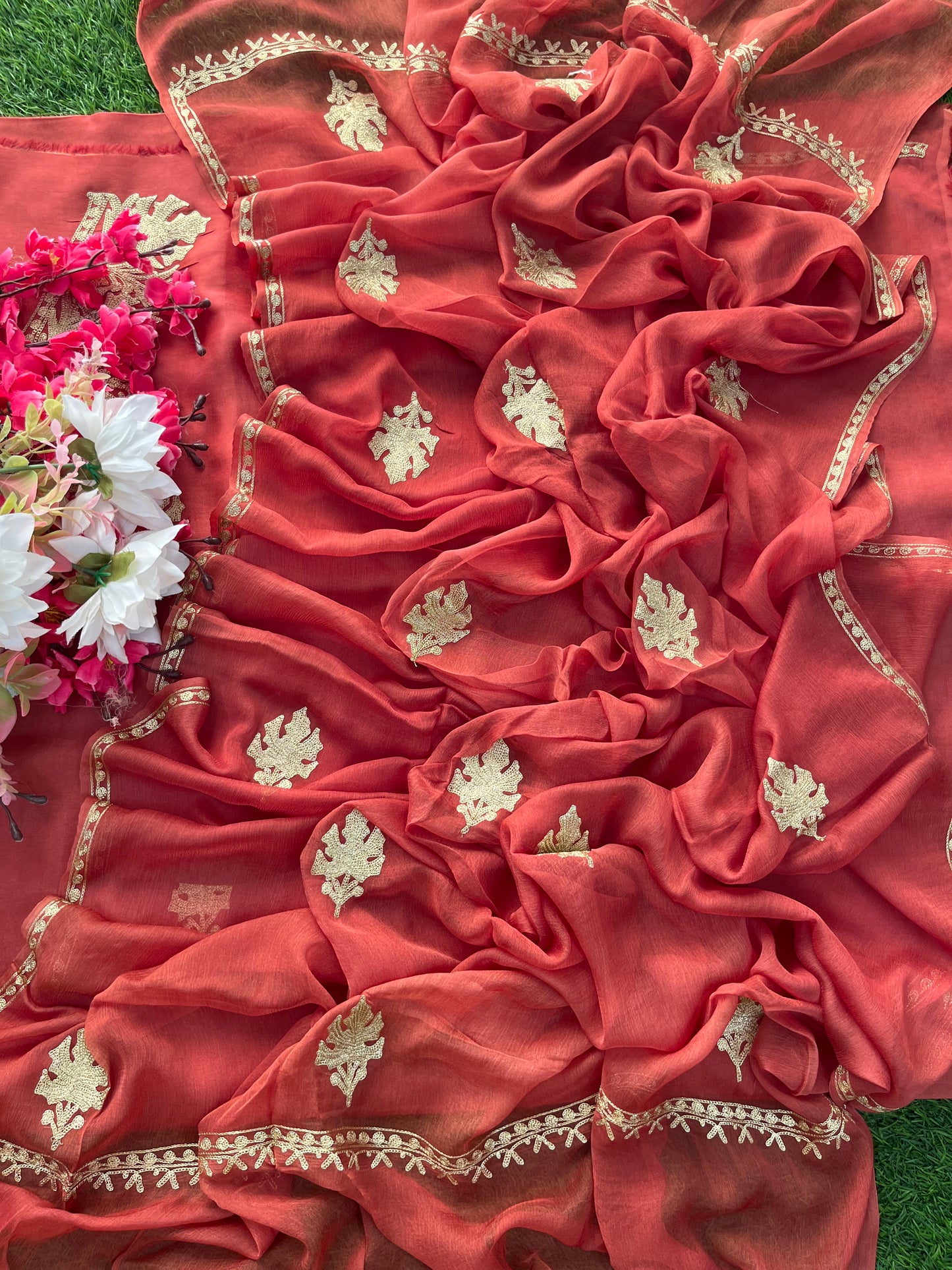 Blush Red Silk Tilla Kashmiri Suit