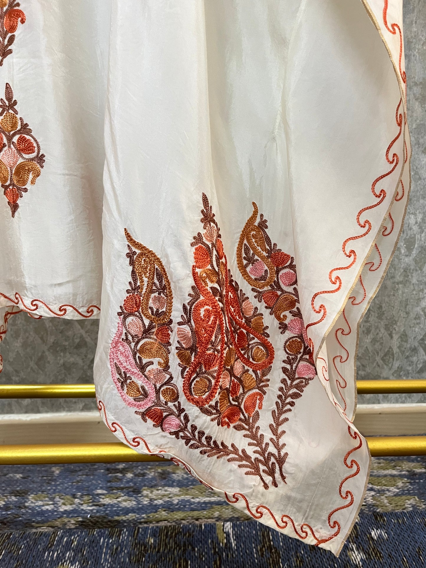 Ivory Opada Silk Kashmiri Kaftan Set