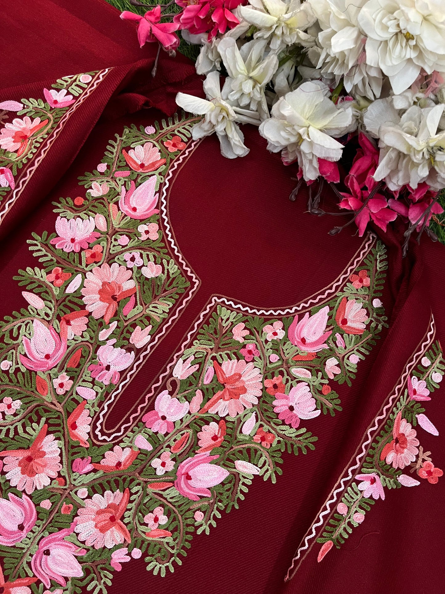 Maroon Woollen Aari Embroidered 2pc suit 5mtr